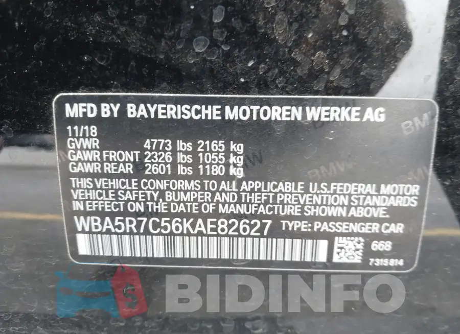 WBA5R7C56KAE82627 Photo# 9