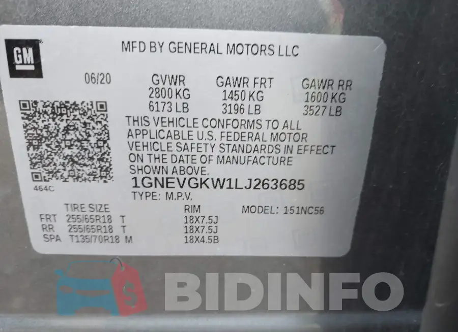 1GNEVGKW1LJ263685 Photo# 9