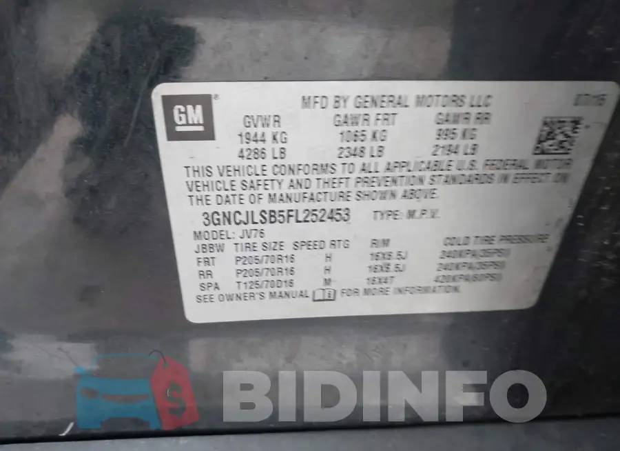 3GNCJLSB5FL252453 Photo# 9