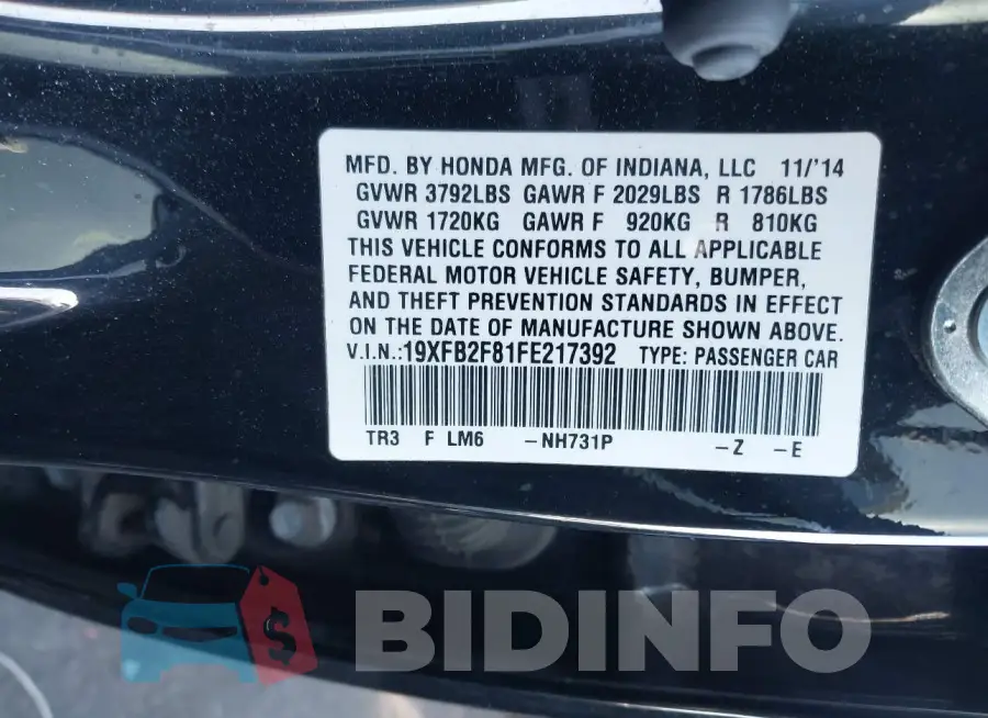 19XFB2F81FE217392 Photo# 9