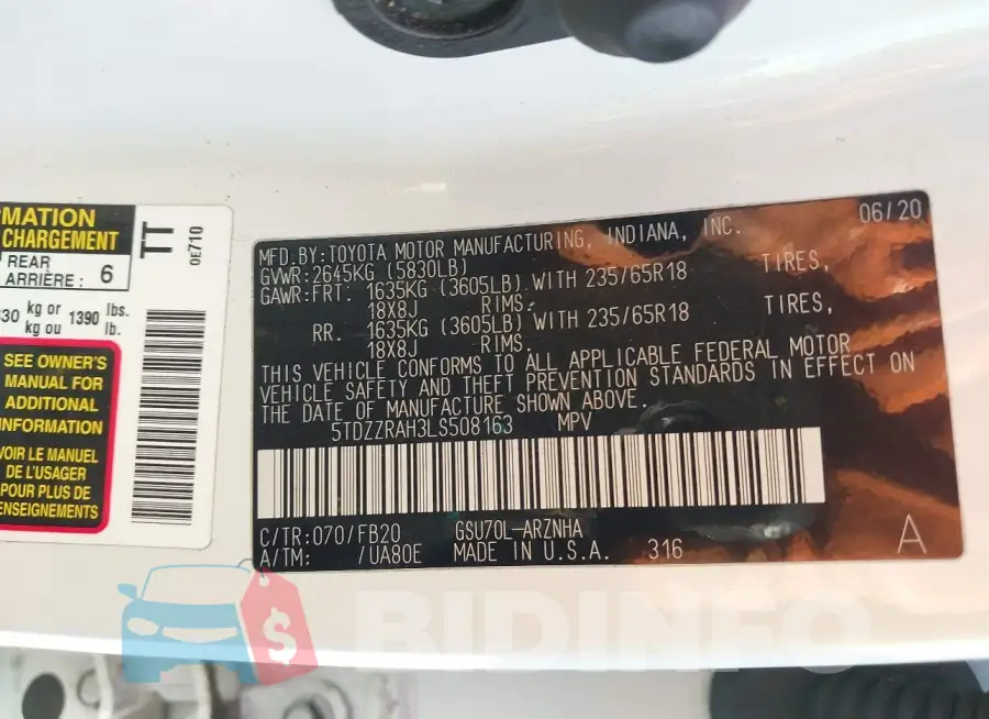 5TDZZRAH3LS508163 Photo# 9