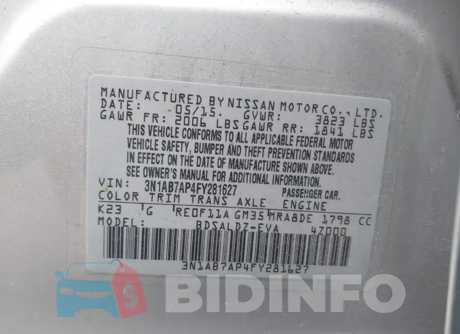 3N1AB7AP4FY281627 Photo# 9