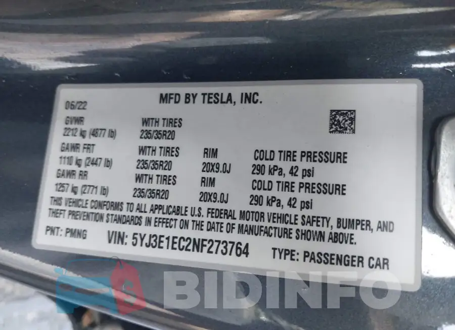5YJ3E1EC2NF273764 Photo# 8
