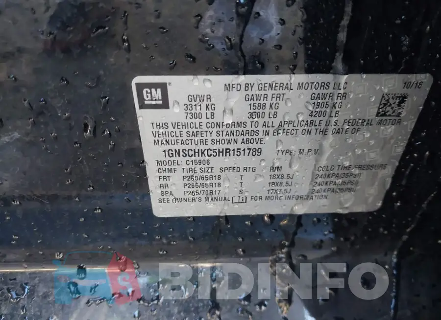 1GNSCHKC5HR151789 Photo# 9