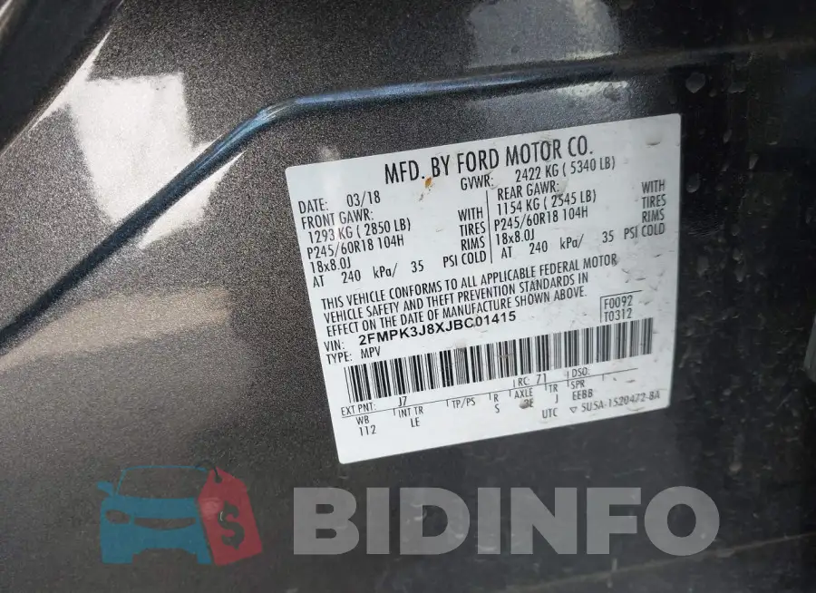 2FMPK3J8XJBC01415 Photo# 9