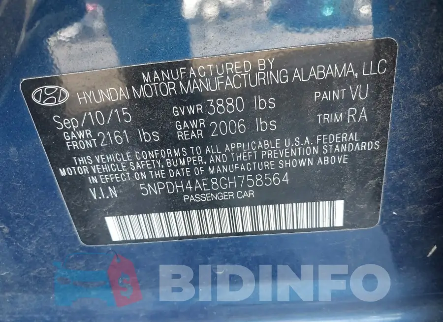 5NPDH4AE8GH758564 Photo# 9