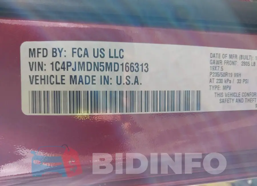 1C4PJMDN5MD166313 Photo# 9