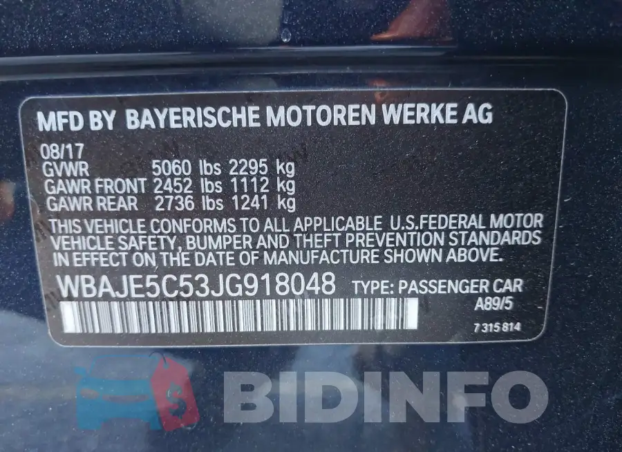 WBAJE5C53JG918048 Photo# 9
