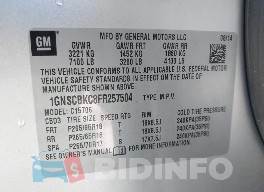 1GNSCBKC8FR257504 Photo# 9