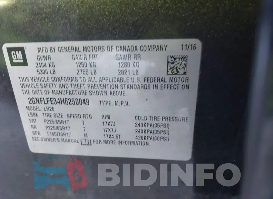 2GNFLFE34H6250049 Photo# 9