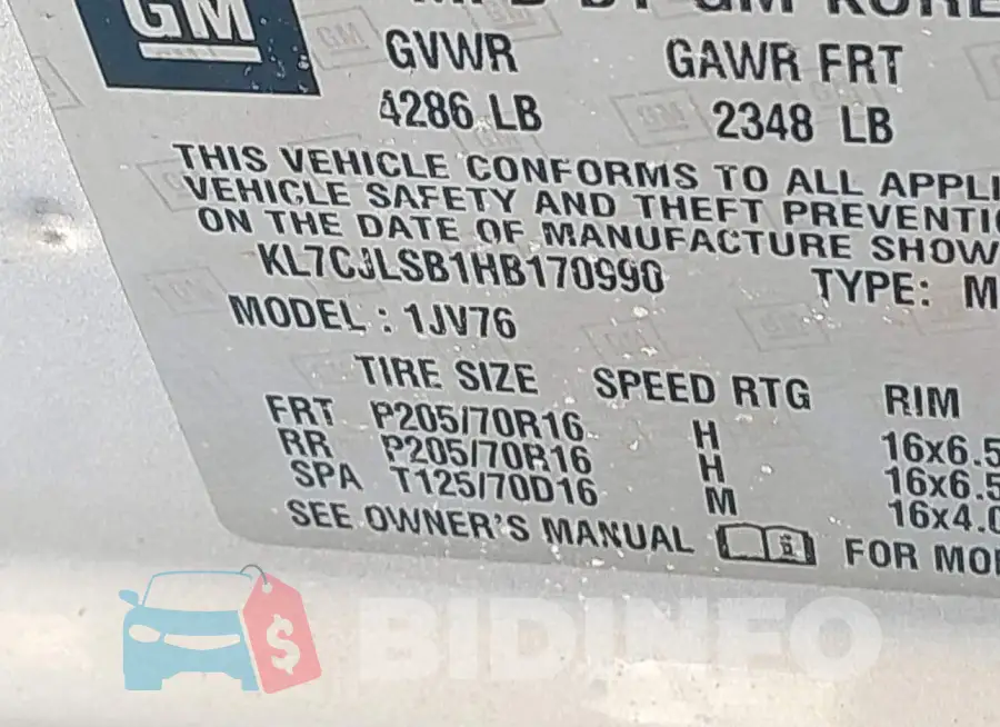 KL7CJLSB1HB170990 Photo# 9