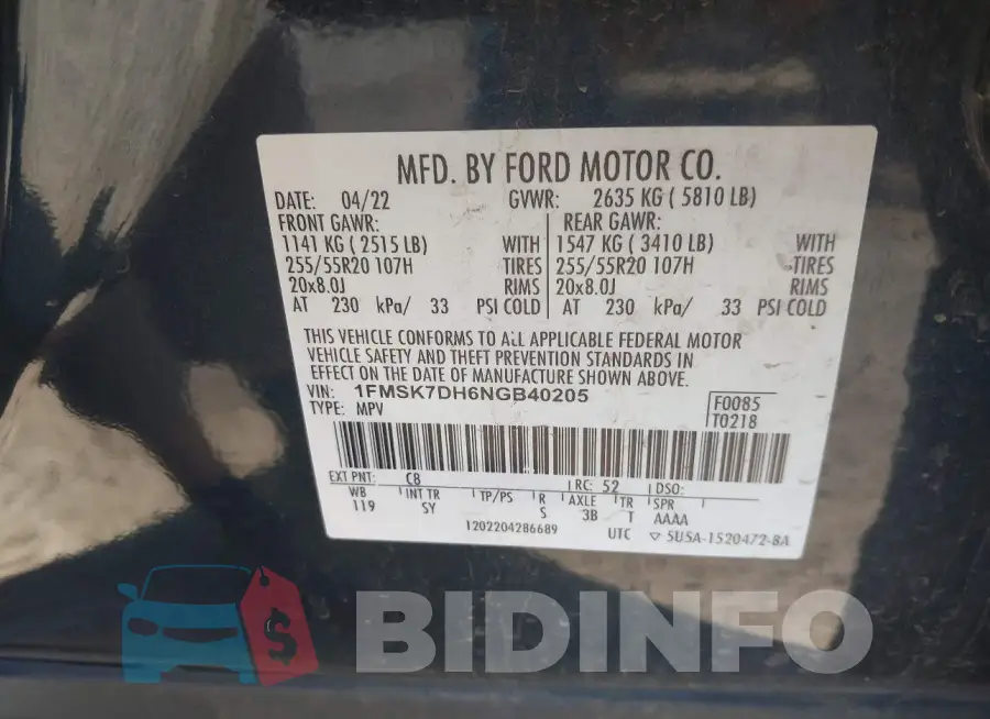 1FMSK7DH6NGB40205 Photo# 9