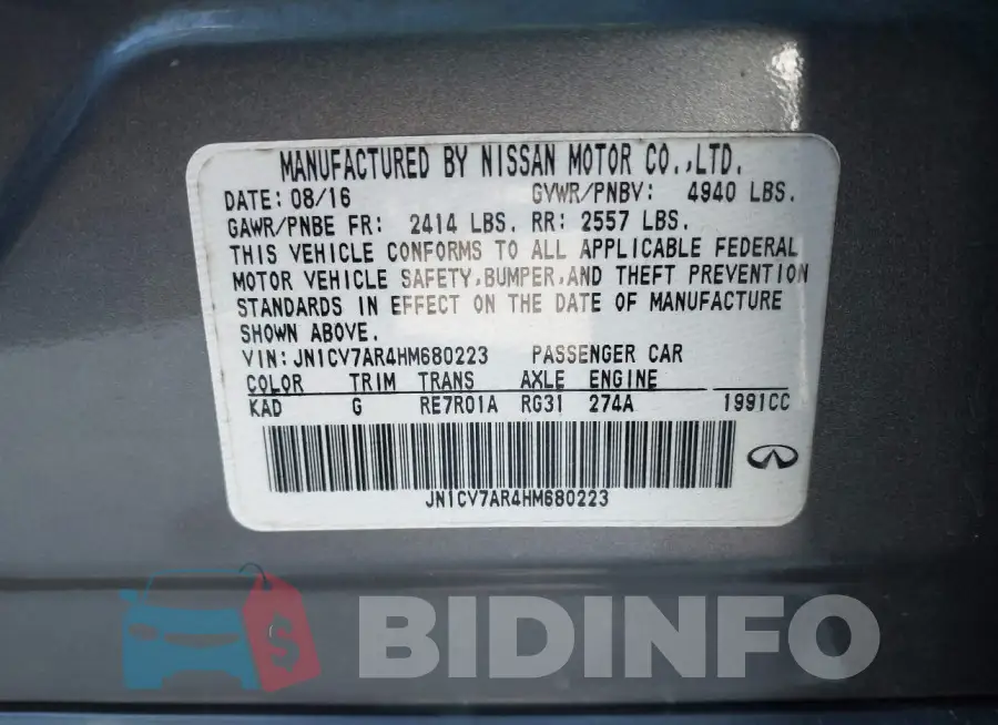 JN1CV7AR4HM680223 Photo# 9
