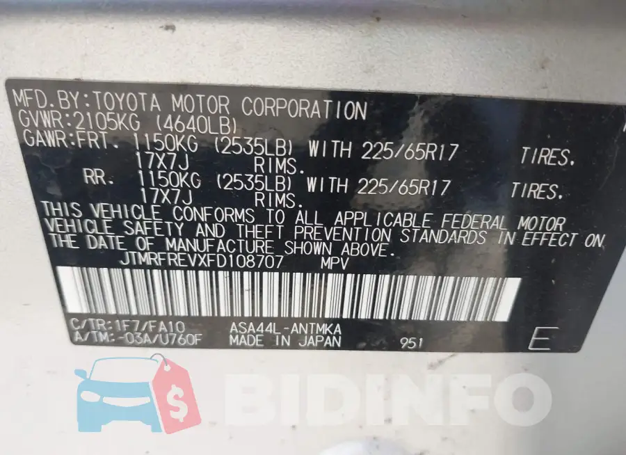JTMRFREVXFD108707 Photo# 9