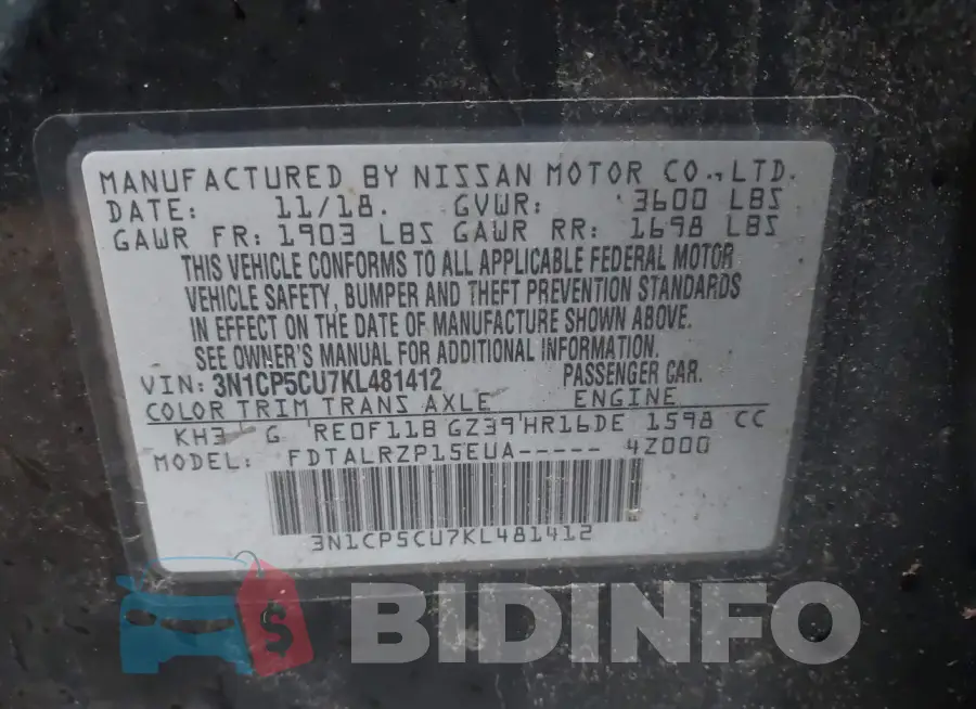3N1CP5CU7KL481412 Photo# 9