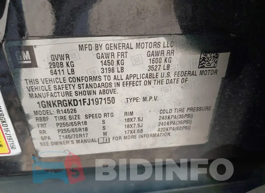 1GNKRGKD1FJ197150 Photo# 9