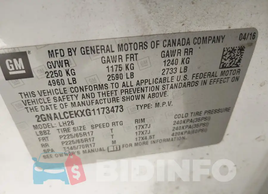 2GNALCEKXG1173473 Photo# 9