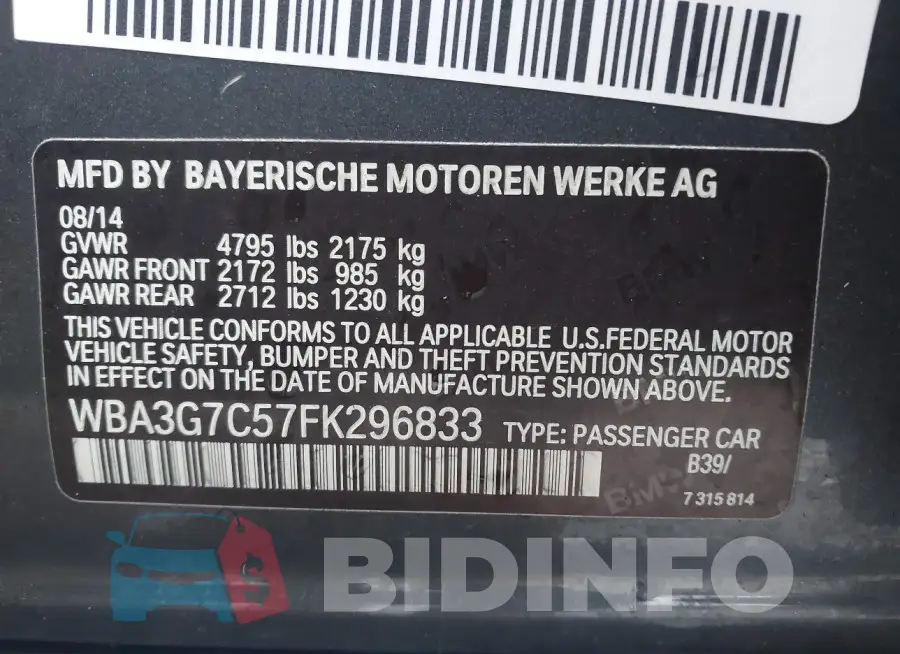 WBA3G7C57FK296833 Photo# 9