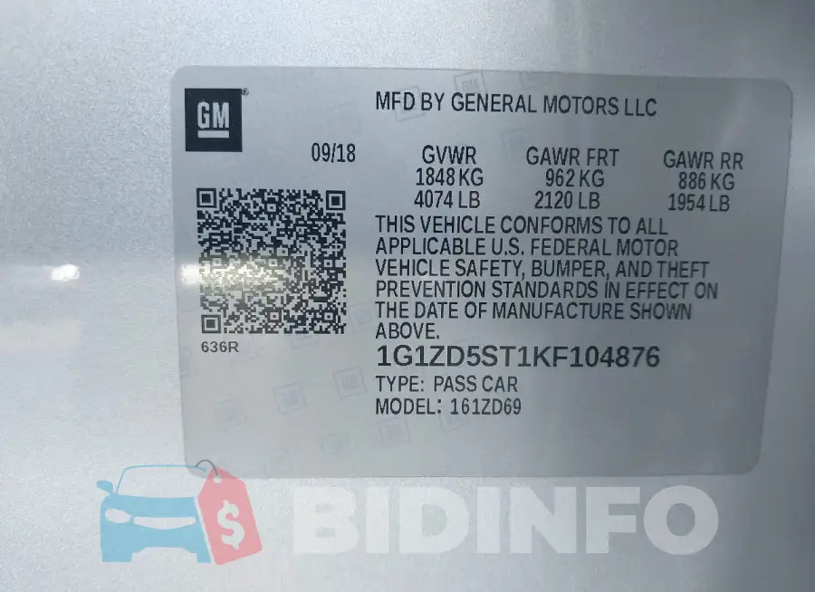 1G1ZD5ST1KF104876 Photo# 9