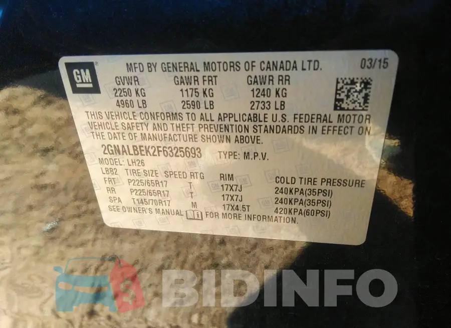 2GNALBEK2F6325693 Photo# 9