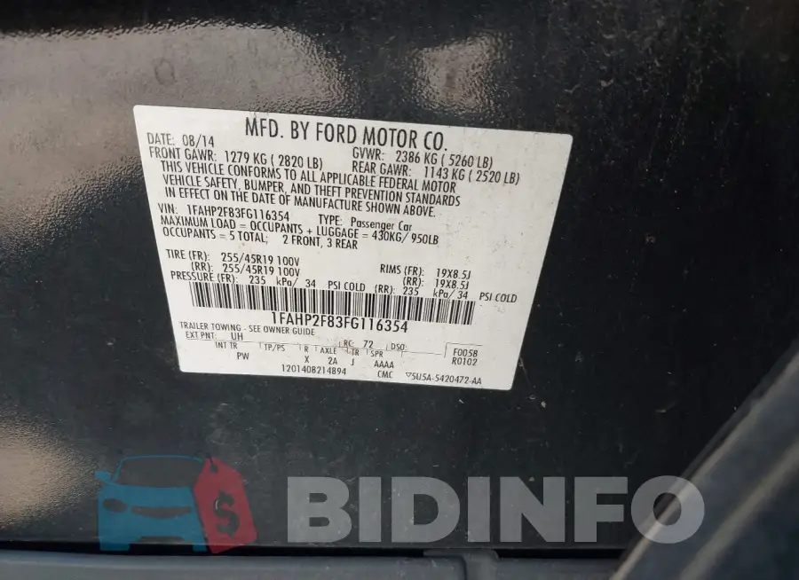 1FAHP2F83FG116354 Photo# 9