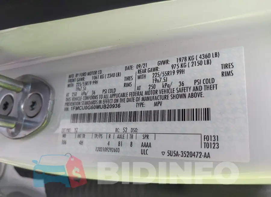 1FMCU0G60MUB20936 Photo# 9