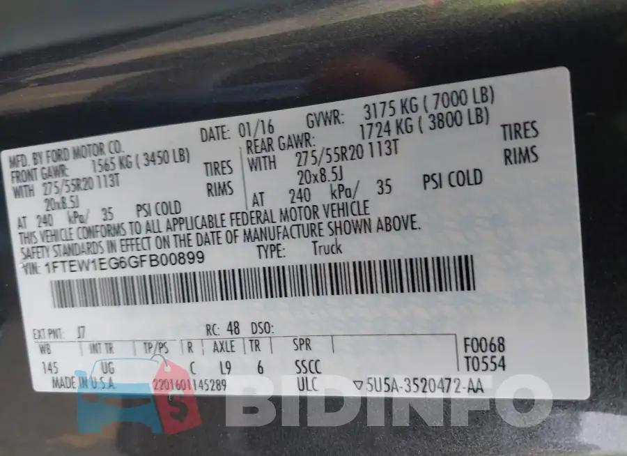 1FTEW1EG6GFB00899 Photo# 9