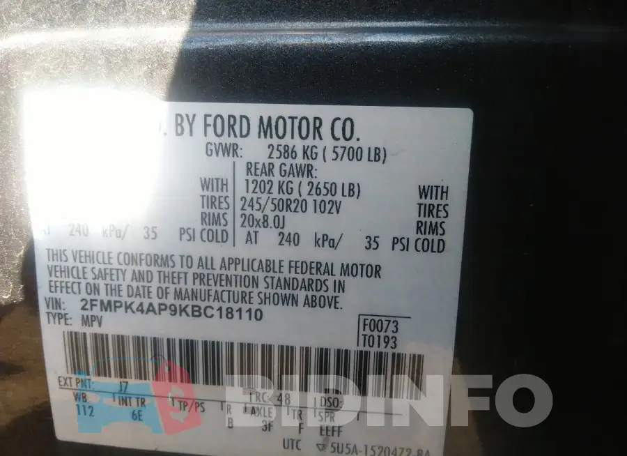2FMPK4AP9KBC18110 Photo# 9