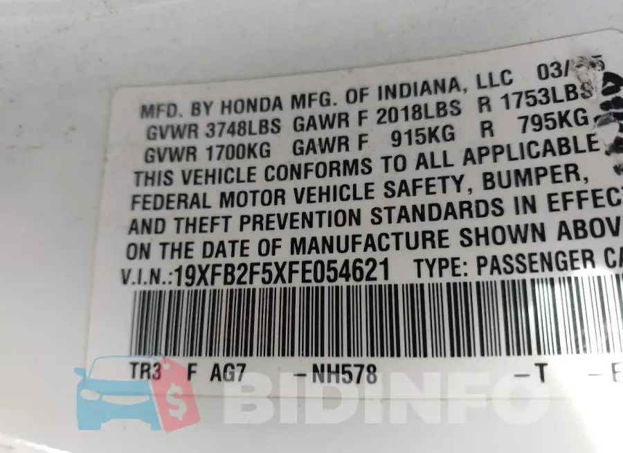 19XFB2F5XFE054621 Photo# 9