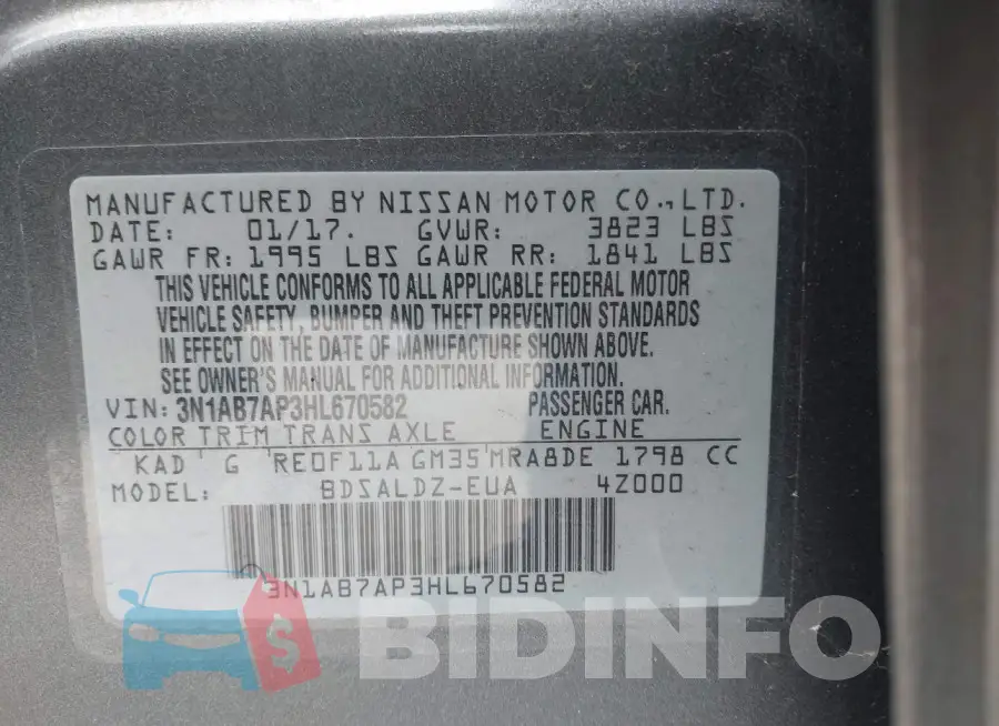 3N1AB7AP3HL670582 Photo# 9