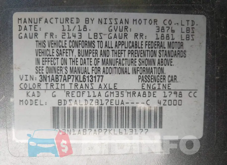 3N1AB7AP7KL613177 Photo# 9