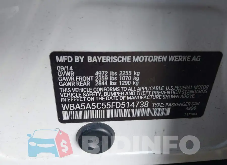 WBA5A5C55FD514738 Photo# 9