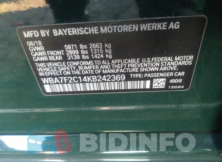 WBA7F2C14KB242369 Photo# 9