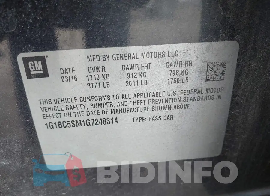 1G1BC5SM1G7248314 Photo# 9