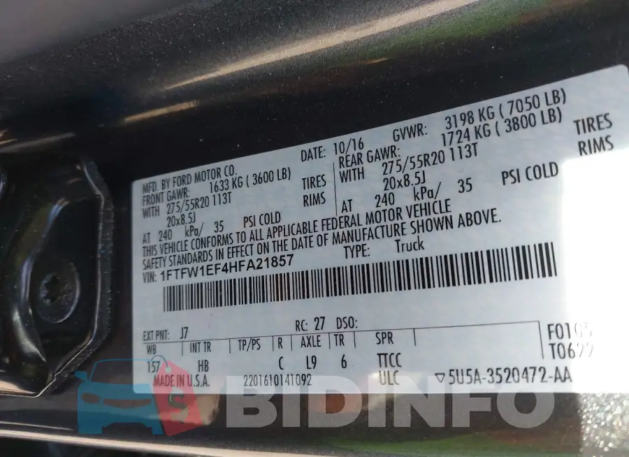 1FTFW1EF4HFA21857 Photo# 9