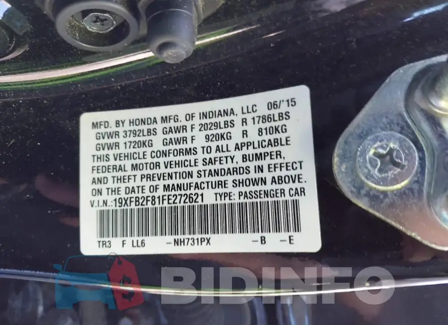 19XFB2F81FE272621 Photo# 9