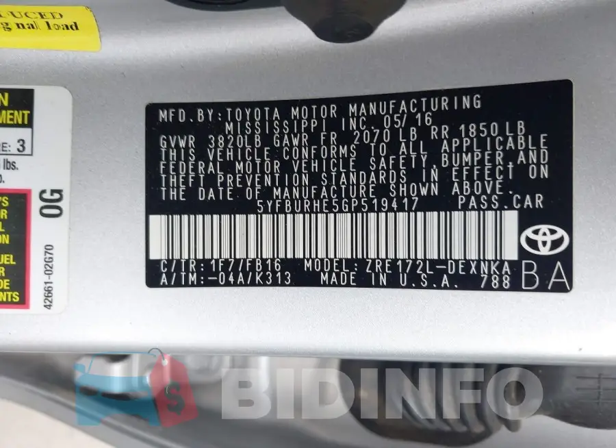 5YFBURHE5GP519417 Photo# 9