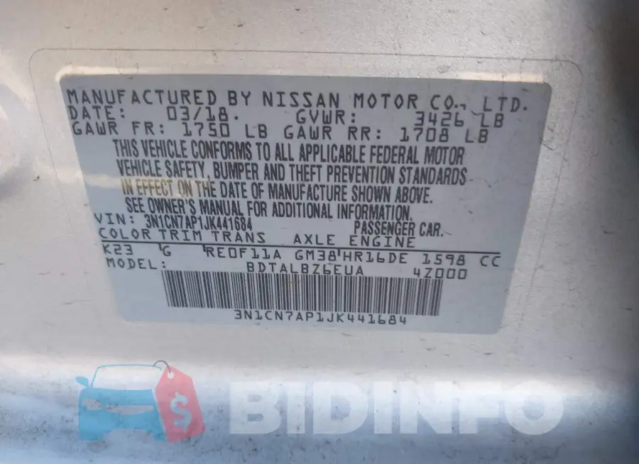 3N1CN7AP1JK441684 Photo# 9