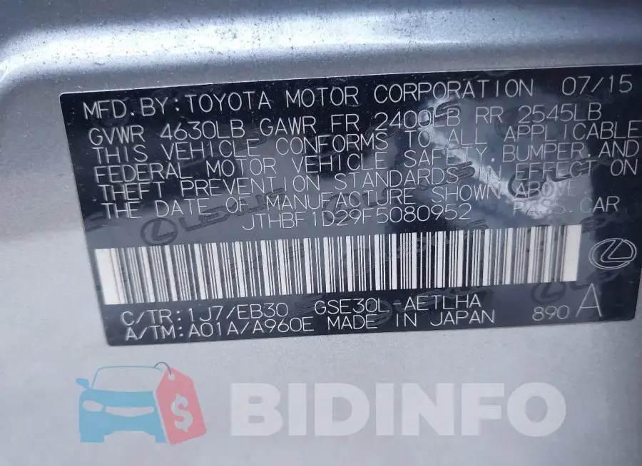 JTHBF1D29F5080952 Photo# 9