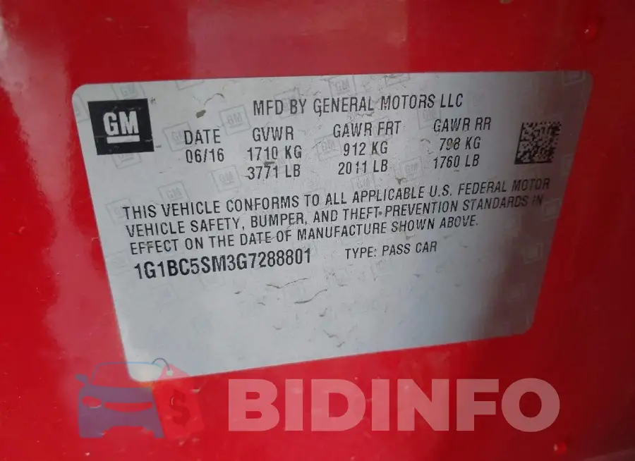 1G1BC5SM3G7288801 Photo# 9