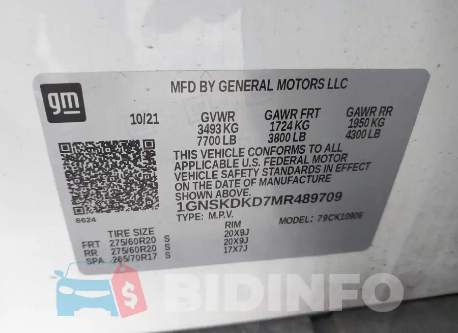 1GNSKDKD7MR489709 Photo# 9