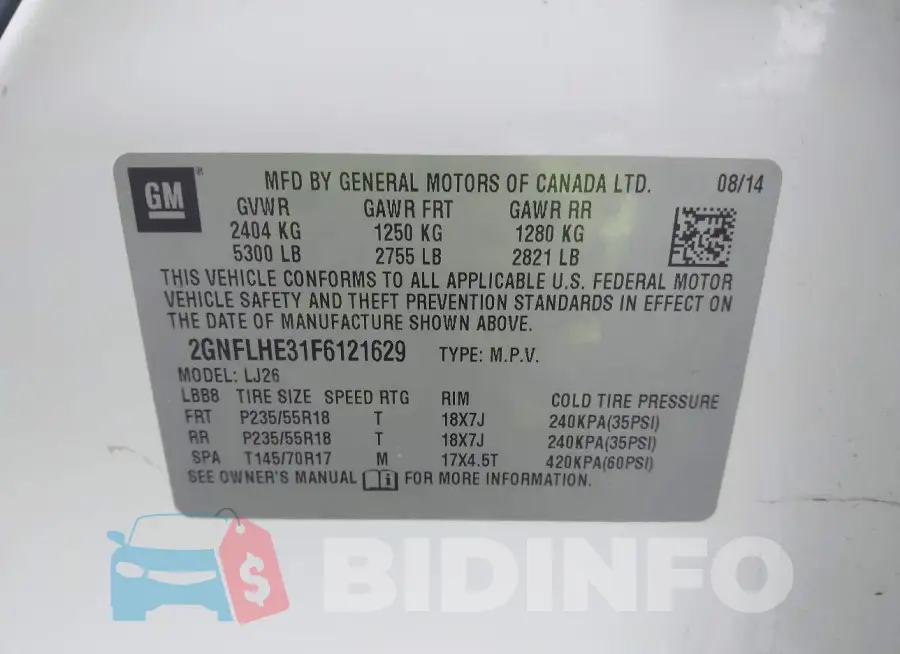 2GNFLHE31F6121629 Photo# 9