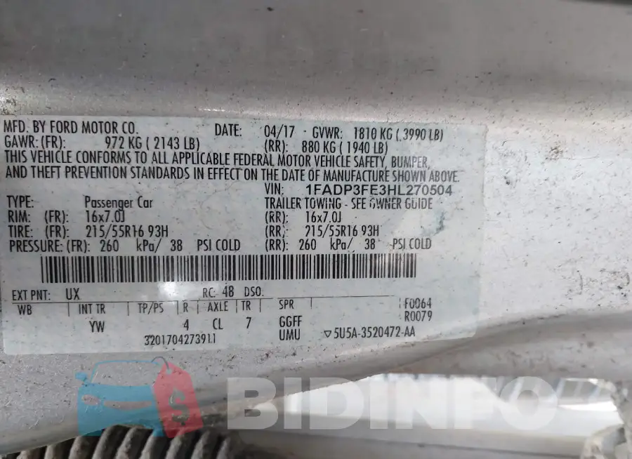 1FADP3FE3HL270504 Photo# 9