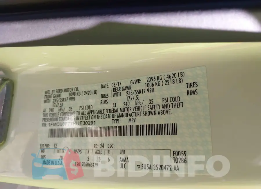 1FMCU0F77HUE30291 Photo# 9