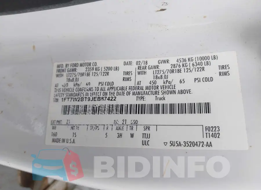 1FT7W2BT9JEB87422 Photo# 9