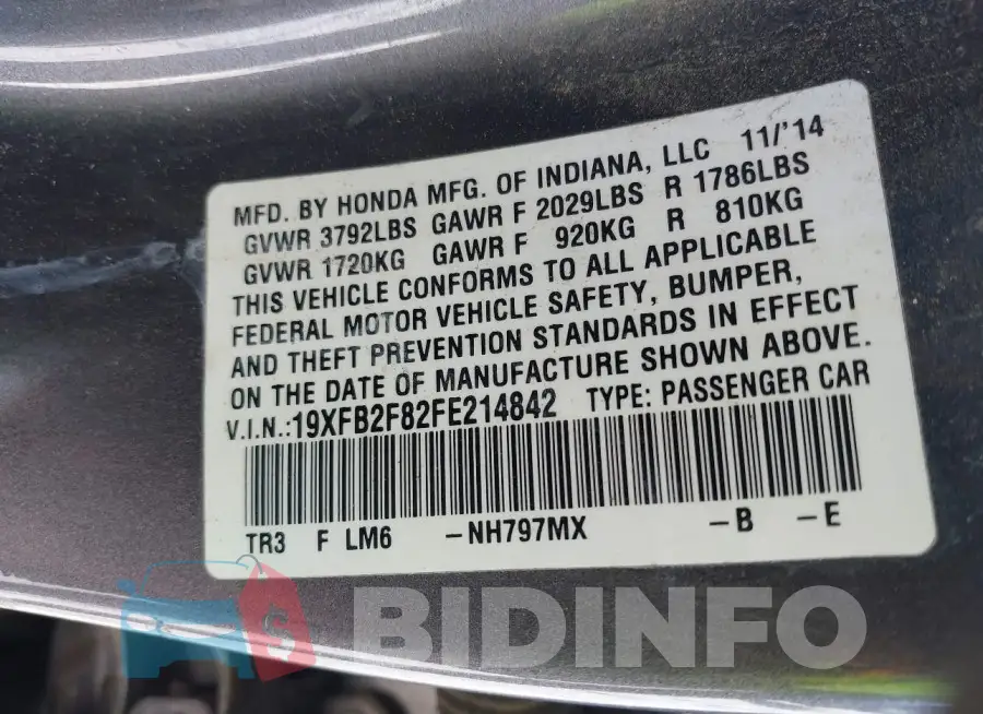 19XFB2F82FE214842 Photo# 9