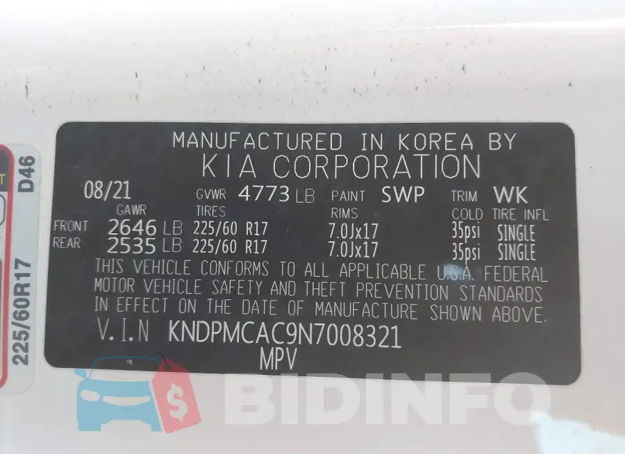 KNDPMCAC9N7008321 Photo# 9