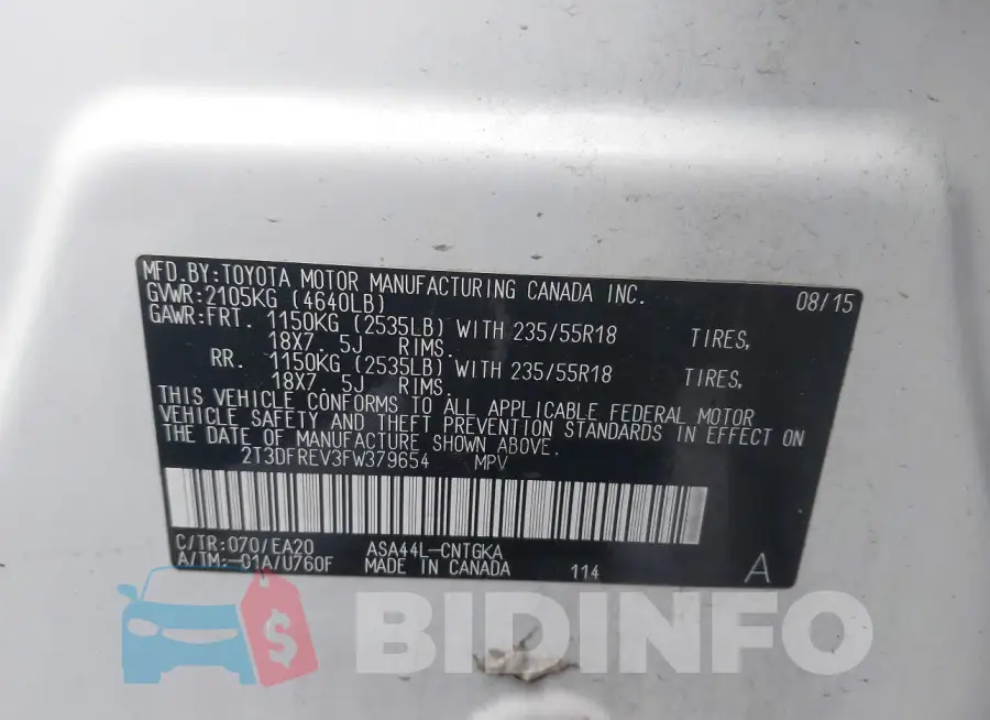2T3DFREV3FW379654 Photo# 9