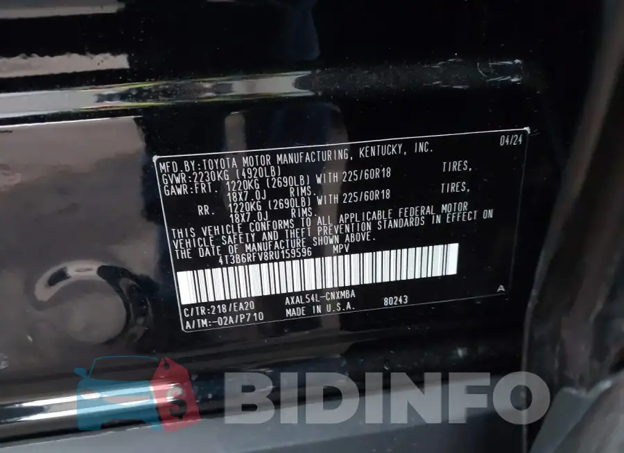4T3B6RFV8RU159596 Photo# 9