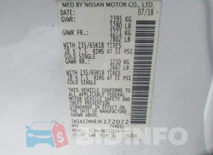 5N1AZ2MH8JN172072 Photo# 9